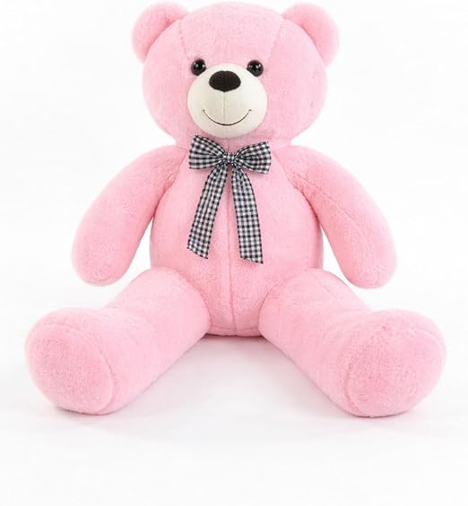 90 cm Rengarenk Papyonlu Peluş Ayıcık -% 100 YERLİ Pembe